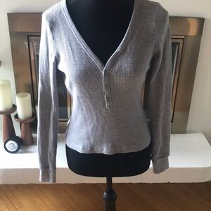 TNA Waffle-knit Long Sleeve Henley, Size Medium